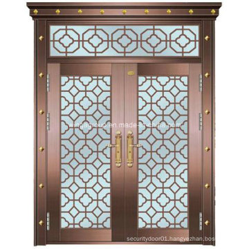 Glass Decorative Double-Leaf Security Steel Metal Copper Door (W-GB-09)